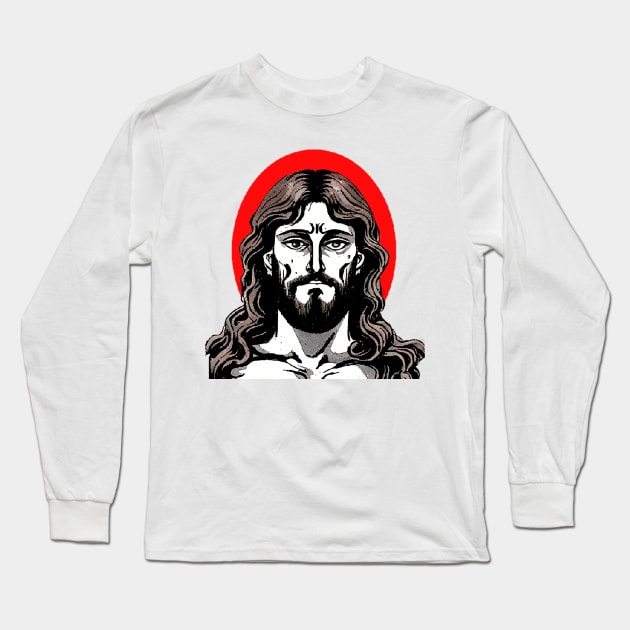 Face of Jesus Long Sleeve T-Shirt by Marccelus